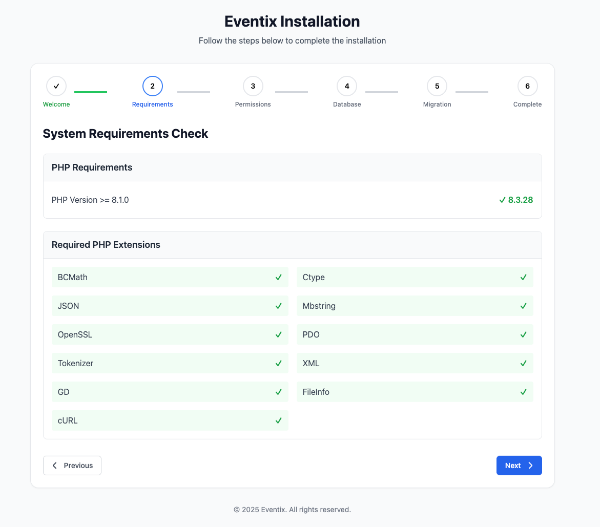 Eventix Requirements Check
