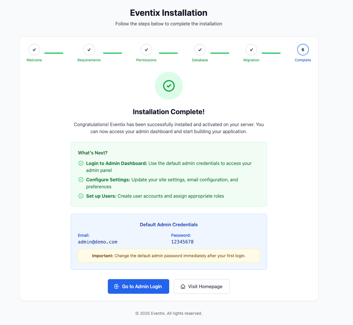 Eventix Installation Complete