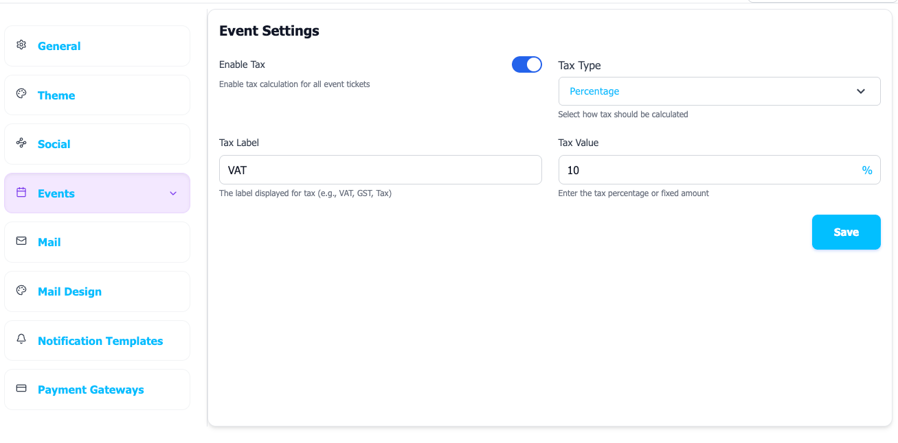 Eventix Tax Settings Configuration